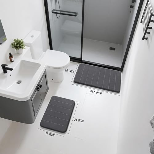 Yimobra Memory Foam Bathroom Rugs Sets 2 Piece - Super Soft Absorbent Quick Dry Bath Mat Set, Machine Washable Non Slip Floor Carpet for Tub Shower & Single Sink (17x24 & 31.5x20 Inch, Dark Gray) - color: Dark Gray, size: 31.5x20+24x17 Inch