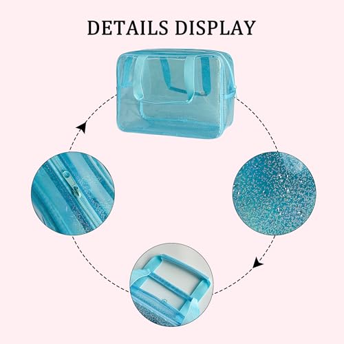 Blue Waterproof Makeup Bag,11.81 x 5.12 x 8.27inch, Iridescent TPU Travel Toiletry Bag with Handle for Women & Men, Portable Cosmetic Pouch for Gym Swim Beach (524-6) - color: 524-6 Set