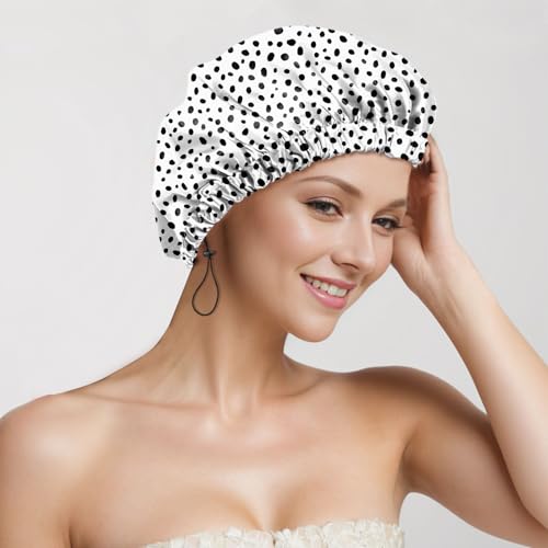 2 PCS Shower Cap Reusable Waterproof Adjustable Double Layer Elastic Dry Hair Bathing Caps Aesthetic Cute for Women Girls-Spot Gray - color: H-18-Spot Gray