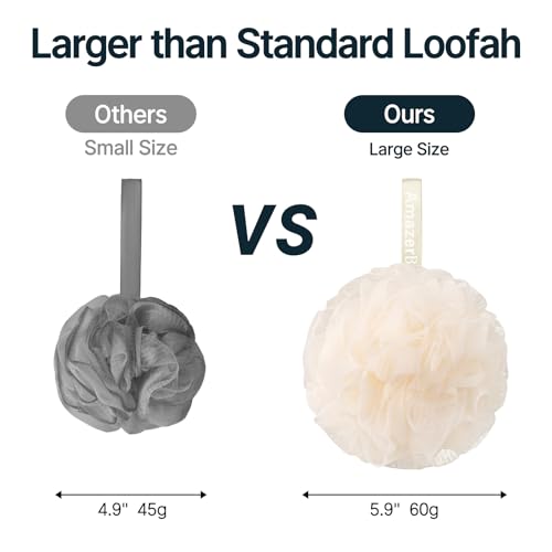 AmazerBath Loofah Sponge, Shower Loofah 60g/PCS - Body Scrubber Loofa Set of 3 Cream Color, Bath Sponge for Men and Women - style: Cream