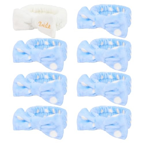 Semato Bachelorette Party Favor Set Bride & Bridesmaid Spa Headband for Women Gifts Party Supplies (1 bride+ 7 blue dot) - color: 1 bride+ 7 blue dot