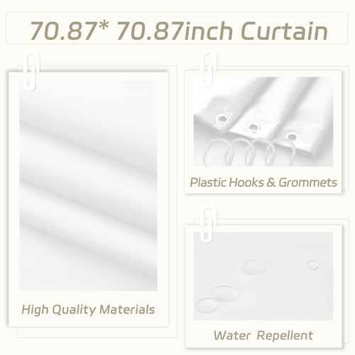 White Bathroom Accessories Set, 10Pcs Bathroom Accessory Sets Complete with Trash Can, Shower Curtain, Vanity Tray, Soap Dispenser, Soap Dish, Toothbrush Holder&Cup, Toilet Brush&Holder, Qtip Holder - color: White