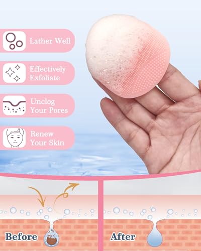 Manmihealth Silicone Back Scrubber (Thick Bristles) & Bath Glove & Face Brush Set (3PCS), Super-Exfoliating & Lathering Body Scrubber, Shower Brush, Face Scrubber Combination, with a Free Hook (Pink) - color: Pink, size: Thick Bristles Set