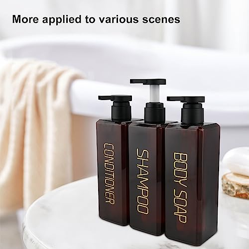 Shampoo and Conditioner Dispenser Shower Soap Bottles 3 Pack 550ml/18.6oz Refillable Shampoo Pump Bottle Dispenser Plastic Empty Body Wash Dispensers with Stylish Permanent Labels for Bathroom (Brown) - color: Brown