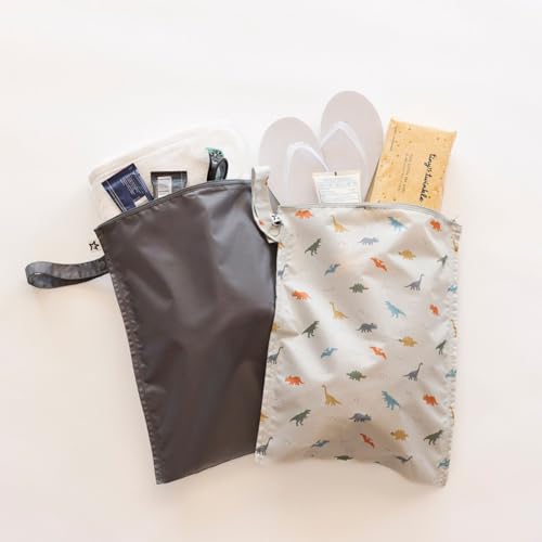 Tiny Twinkle Mess Proof Wet Bags | 2-Pack Reusable Waterproof Wet Bags for Swimsuits | Baby Clothes | Travel & Diaper Bag (Dinosaur) - color: Dinosaur,Grey, size: 2 Pack