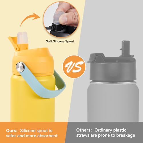Fijinhom 24oz Insulated Stainless Steel Water Bottle, Wide Mouth Double Wall Vacuum, Silicone Straw, Sweat & Leak Proof, BPA Free Insulated Water Flask for Travel, Keep Cold 24h Hot 12h, Lemon - color: Lemon, size: 24 Ounces