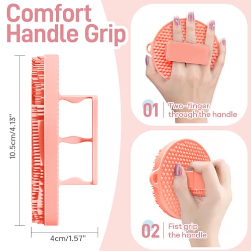 Foot Brush/Foot File/Silicone Body Scrubber Set(3PCS), 3-in-1 Foot Scrubber with Long Handle, 10.2’’-27.5’’Adjustable Foot Scrub Brush with Foot File and Silicone Loofah, Gift-Box(Pink Set) - color: Pink Kit03