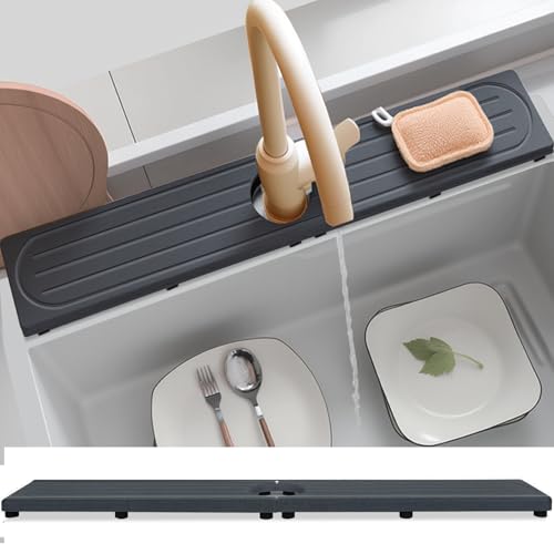 Fast Drying Stone Faucet Mat for Kitchen Sink with Raised Feet, Water Absorbent Diatomite Stone Sink Tray, Faucet Sink Splash Guard, Prevents Moisture Buildup, Durable Protector for Bathroom Counter - color: Dark Gray Style 1, size: 20" x 4"