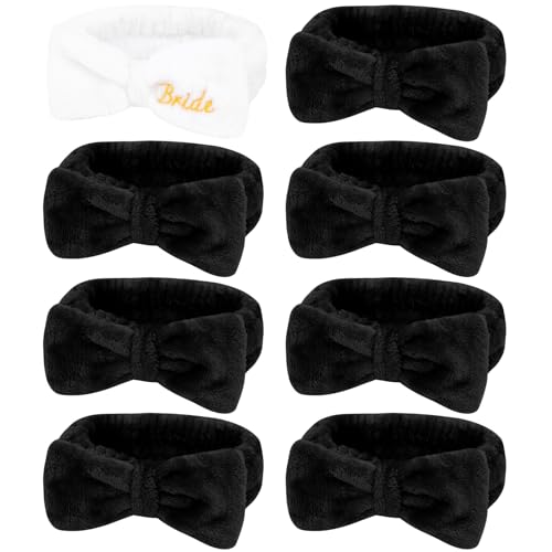 Semato Bachelorette Party Favor Set - Bride & Bridesmaid Spa Headbands (1 Bride + 7 Blue) - color: 1 bride+ 7 black