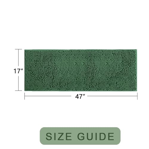Chenille Bath Rug Runner, Ultra Soft Absorbent Bathroom Mat, Non-Slip PVC Backing, Machine Washable, 47x17, Dark Green - color: Dark Green, size: 1'5" x 3'11" (47"x17")