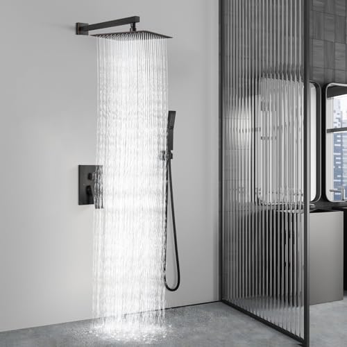 Aolemi Shower Faucet Set Rain Shower System with Handheld Spray Bathroom Shower Combo Rough-in Valve and Shower Trim Kit Included Oil Rubbed Bronze 16 Inch Wall Mount Shower Head - color: Oil Rubbed Bronze, size: 16 Inch Wall Mount Shower Head