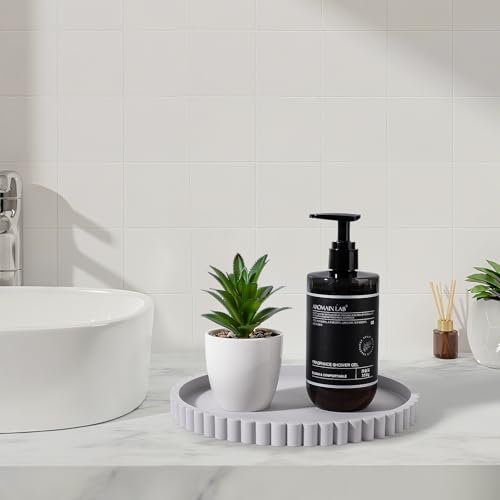 Round Bathroom Tray Silicone Kitchen Counter Decor Vanity Organizer Decorative Coffee Table Tray for Perfume, Candle, Soap Dish, 9 Inch, Light Gray - color: Light Gray, size: 9"