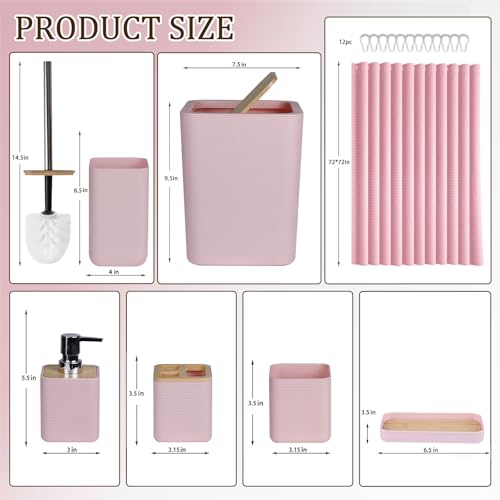 CERBIOR Bathroom Accessory Set with Shower Curtain, Includes Shower Curtain,Soap Dispenser, Toothbrush Holder, Toothbrush Cup, Soap Dish for Decorative Countertop and Housewarming Gift,Pink,20PC - size: Bath Set+Shower Curtain, style: Pink