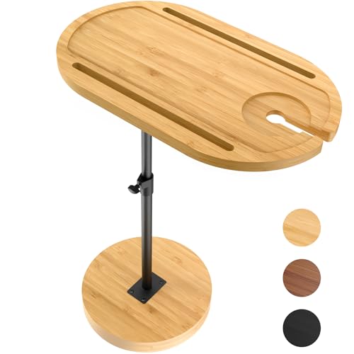 NiHome Bamboo Swivel Sofa Armrest Tray Table for Couch with Thickened Stable Base, Adjustable Height TV Tray Side Table with 360° Rotating for Bath Tub Hot Tub Bedside Balcony - size: Standard