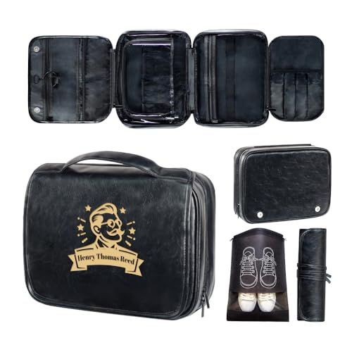 personalized 3-in-1 PU Leather Toiletry Bag For Men custom engraved Large hanging travel toiletry bag - personalized gifts for dad, brother, grandpa, husban (Black) - color: Black