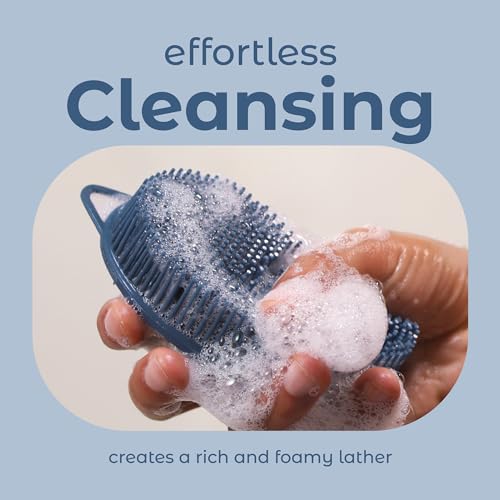 MainBasics Silicone Body Scrubber Dual-Sided, Dark Blue, Massage | Shower Scrubber with Massage Nodes, Silicone Loofah Alternative for Deep Clean - color: Dark Blue, size: Massage