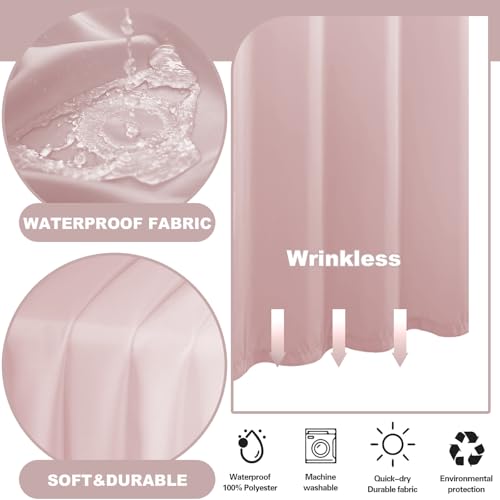 No Hook Shower Curtain with Snap in Liner, Ombre Blush Pink Shower Curtains and Liner Set, Hotel Fabric Bath Curtain for Bathroom, Mesh Top Window Waterproof Washable, 71" x 74" - color: Ombre Blush Pink, size: 71"W x 74"L (Pack of 1)