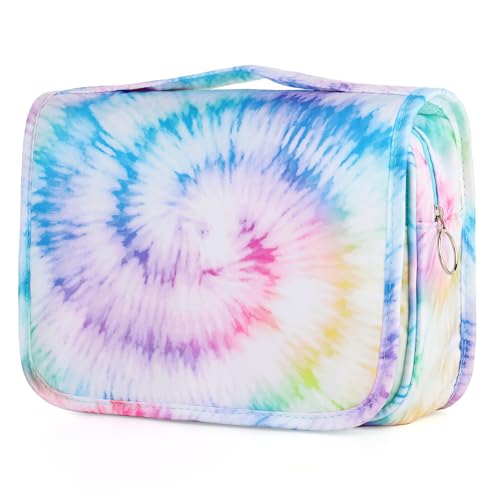 Kids Hanging Toiletry Bag for Girls, Travel Toiletry Bag for Teen Girls Tie Dye Cosmetic Makeup Waterproof Wash Bag Traveling Toiletries - color: Tie Dye-Teal-G