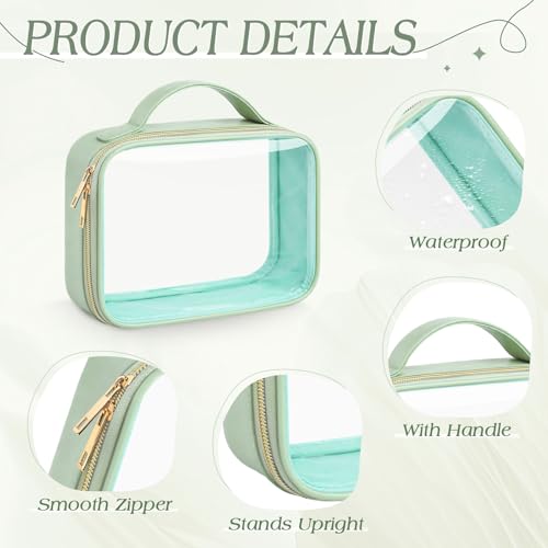 Abbylike 6 Pcs Clear Makeup Bags Bulk 7.9 x 5.9 x 2.4 Inches Quart Size Approved PU Leather Toiletry Bag with Handles Small PVC Clear Travel Cosmetic Case for Women Wedding Bridal Gifts(Green) - color: Green