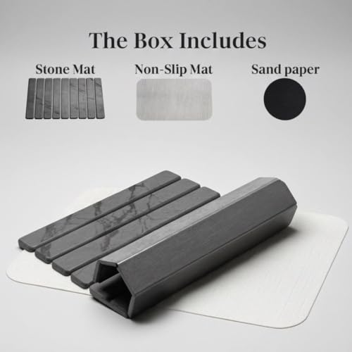 Stone Bath Mat | Foldable Diatomaceous Earth Bath Mat | Marble Print Shower Mat | Super Absorbent Diatomite | Quick Dry | Non-Slip | Bathroom Floor Mat | Easy to Clean | Compact to Store | Mold Free