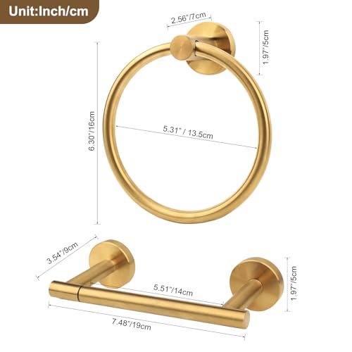 Brushed Gold Toilet Paper Holder Set, Stainless Steel Towel Ring, Double Post Pivoting Toilet Paper Holder and Hand Towel Holder Set for Bathroom - color: Brushed Gold