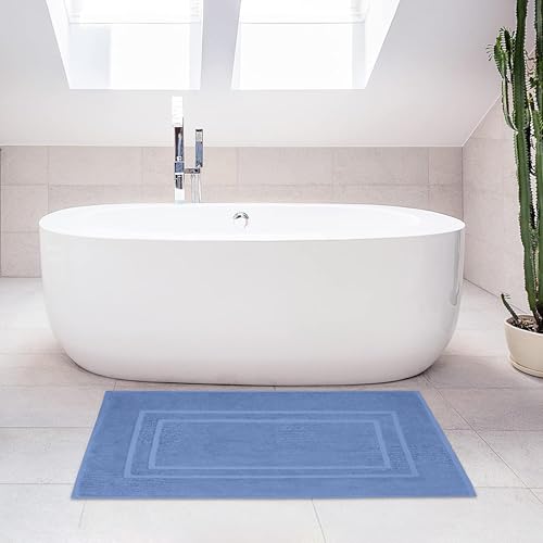 Feather & Stitch 2 Piece Towel Like Bath Mats (30x21 Inch) 100% Cotton Terry Bath Mats, Bathroom Shower Floor Mats [NOT A Bathroom Rug], Soft Absorbent Washable Mats - Faded Denim - color: Faded Denim