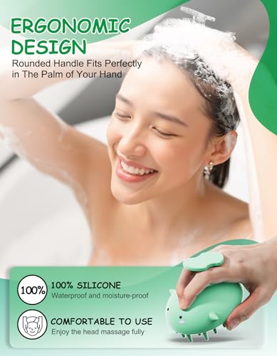 Scalp Scrubber Shampoo Brush, Wet & Dry Silicone Scalp Massager Brush Green | Soft Silicone Scalp Scrubber Helps Shampoo, Exfoliate Buildup, Refresh Roots And Relax Scalp Without Using Nails, Wet or Dry - color: Green
