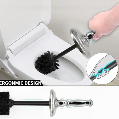 Metal Toilet Bowl Brush with Holder Premium Bathroom Cleaning Set Rustproof Hygienic Durable Elegant Finish - color: Chrome/Silver