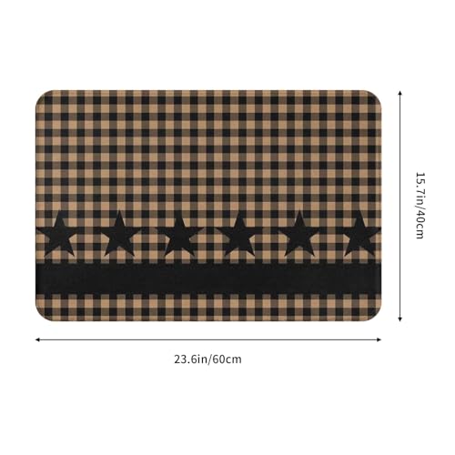 Bath Mat Star Brown Black Buffalo Check Plaid Vintage Farmhouse Quick Dry Bathroom Rugs Non Slip Absorbent Shower Flannel Rug Floor Mat for Bathroom,Bathtub,Sink,Bedroom,16"X24" - color: Cay2