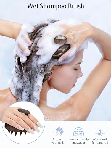 HEETA Scalp Massager Hair Growth, Soft Silicone Scalp Scrubber Shampoo Brush for Exfoliation, Dandruff Removal & Head Massage Stress Relax, Wet & Dry Use for Thick, Thin Hair Care, Dark Brown - color: Dark Brown