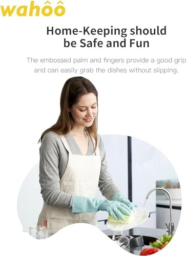 LANON wahoo Skin-Friendly Cleaning Gloves, Dishwashing Kitchen Gloves with Cotton Flocked Liner, Reusable, Non-Slip, Surf Spray, Small - size: Small (Pack of 1)