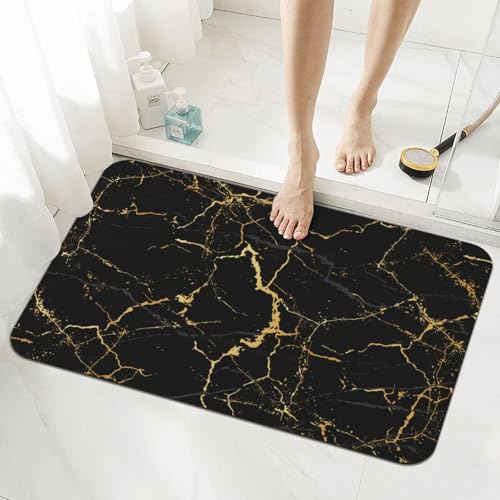 Black Marble Print Bath Mat Rugs 15.7x23.6 in, Diatomaceous Earth Bathroom Rug Fit Under Door Rubber Non-Slip Absorbent Bathroom Mat for Bathroom Kitchen Floor, Tub and Shower Sink - color: Marble #04