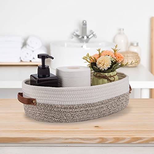 Woven Storage Basket for Toilet Tank Top,Farmhouse Home Decor Organizing Basket for Bathroom,Table and Counter 13"x5.9"x4" Apricot Stitching White - color: Apricot Stitching White