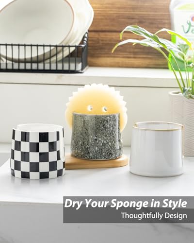 Zoeeker Kitchen Sponge Holder, Ceramic Dish Sponge Holder Scrubby Daddy Farmhouse Dish Rack Brush Holder for Bathroom, Kitchen, Sink, Special Gray - color: Special Gray, size: Cylindrical