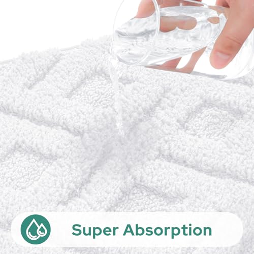 HOMEIDEAS White Bathroom Rug Set 2 Piece, Soft Microfiber Tufted Bath Mats, Super Absorbent Non Slip, Machine Washable Bathroom Rugs for Tub, Shower and Floor, 20" x 32" Plus 16" x 24" - color: White