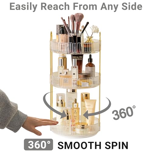Asayuee 360 Rotating Makeup Organizer,3 Tier Large Capacity Make Up Organizers and Storage,Skincare Perfume Vanity Organizers,Bathroom Cosmetics Storage Organizer Countertop(Clear) - color: White, size: New-3 Tier