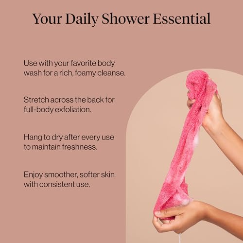 Kitsch African Net Sponge – Exfoliating Body Scrubber for Cleansing & Gentle Daily Exfoliation – Stretchable Bath Sponge for Hard-to-Reach Areas, Long-Lasting Shower Essential - Berry Pink, 3 Pcs - color: Berry Pink