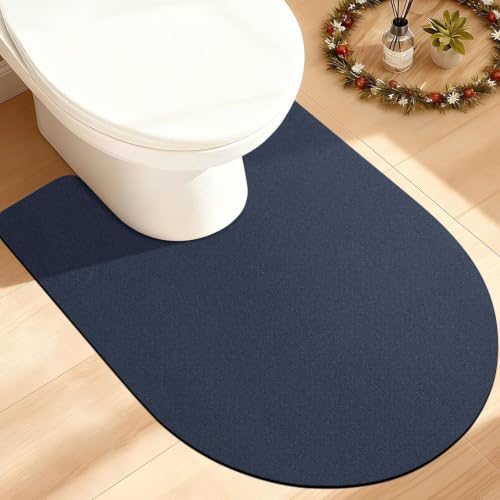 ACCUMTEK Non Slip Bath Mat, Thin Bathroom Rugs Fit Under Door, Quick Dry Bath Mats, Machine Washable Bath Rugs for Bathroom, Bathtub & Kitchen, Dark Blue/Solid/U-Shaped 24"x20" - color: Dark Blue, size: 1'8" x 2' (U-Shape)