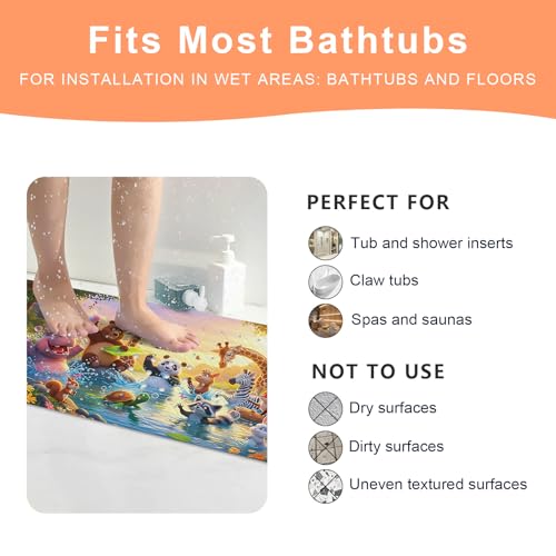XIYUNTE Upgrade Baby Bath Mat Non Slip - 40"x16" Extra Long Kids Bath Mat for Tub Non Slip Bathtub Mat Eco-Friendly Toddler Bath Mats with Suction Cups, Machine Washable and No Fading, Animal Dusk - color: Y-dusk
