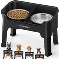 URPOWER Mess Proof Elevated Dog Bowls, High Wall Splash Guard Design, 4 Height Adjustable Raised Bowl Stand, 2 Stainless Steel Bowls, Non-Slip Food Water Set for Small Medium Large Dogs - color: Black, size: Medium