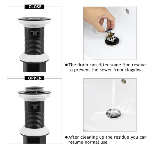 Bathroom Sink Drain,2 Pack Drain Stopper with Overflow,Small Cap Pop Up Drain Assembly with Detachable Strainer Basket,Built-in Anti-Clogging, Stainless Steel Nut Matte Black - color: 2 Pack-matte Black-small Cap, style: With Overflow