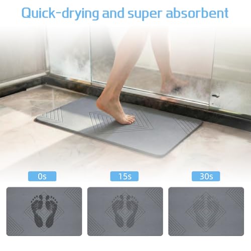 Stone Bath Mat, Diatomite Fast Drying Non Slip Stone Shower Mat, Super Absorbent for Bathroom & Kitchen, Multi-Use as Pet Mat, Easy to Clean 16"x24", Gray - color: Style 04-gray, size: 16"x24"