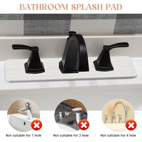 Teenyyou 3 Square Hole White Faucet Mat for Kitchen Sink Bathroom 16.14" x 4.49" Kitchen Faucet Absorbent Mat Diatomite Splash Guard Quick Drying Stone Drip Catcher Hole 1.97" Holes Spaced About 1.97" - color: White, style: 3 Square Hole