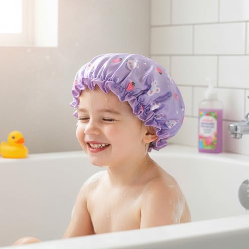 cobee Kids Shower Caps, Shower Cap for Kids, Waterproof Toddler Showers Caps Cute Rabbit Bonnets Reusable, Soft Kid Sleeping Cap for Daily Bath