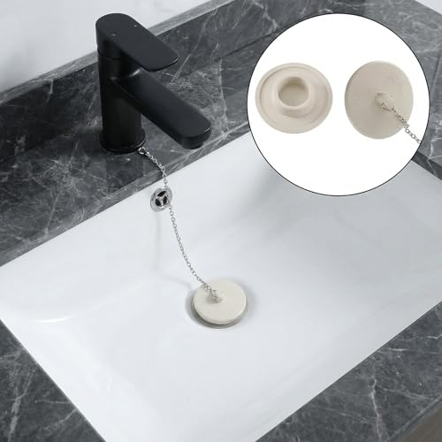 2 Pcs Tub Stopper Rubber Drain Plug with 15" Stainless Steel Beaded Chain Bathtub Stoppers Bathroom Plug Suitable for 1.5" to 2" Bathroom Laundry Sink Kitchen (White)