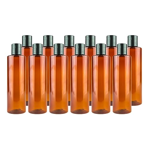 Plastic Amber Bottles (Pack of 12) - 8oz Amber Plastic Bottle with Screw Caps; Used as Reusable Shampoo Bottle, Lotion Bottles, Bottles for Travel and Body Wash Container - size: 8 oz 12 pack
