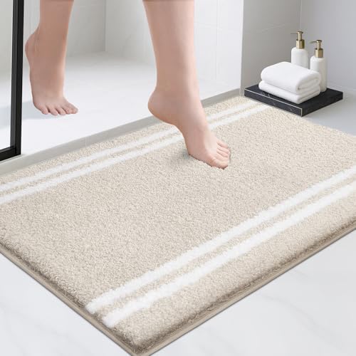 PURRUGS Bathroom Rug Non-Slip Machine Washable 24" x 36", Super Absorbent and Quick Dry Shaggy Microfiber Bath Mat, Extra Soft and Plush Bath Rug for Bathtub, Shower, and Sink, Beige - color: Beige, size: 24" X 36"