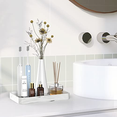 Gurygo 10" Vanity Tray for Bathroom - Hand Towel Tray Organizer for Paper Napkins - Bathroom Vanity Counter Organization - Ceramic Soap Dispenser Tray for Kitchen Counter (Marble White, Set/1)… - color: Marble White, size: 9.9" x 5.7" x 1.1"
