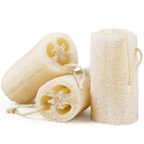 Natural Loofah Body Scrubber Sponge, Set of 3 Organic 5 Inch Luffa for Exfoliating & Smooth Skin Cleansing, Ideal for Men & Women, Spa & Shower Use - size: 1 Count (Pack of 3)