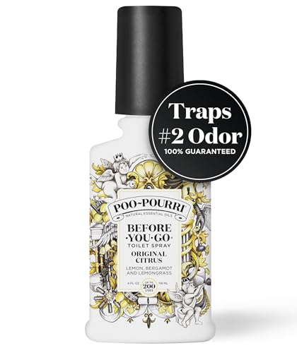 Poo-Pourri Before-You-Go Toilet Spray, Original Citrus, 4 Fl Oz, Up to 200 Uses, Bathroom Odor Deodorizer, Plant-Based with Essential Oils, for Home or Work, Lemon, Bergamot and Lemongrass Scent - size: 4 Fl Oz (Pack of 1)
